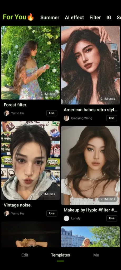 Hypic MOD APK Hypic – Photo Editor & AI Art 4 Hypic AI templates and trending photo filter styles interface