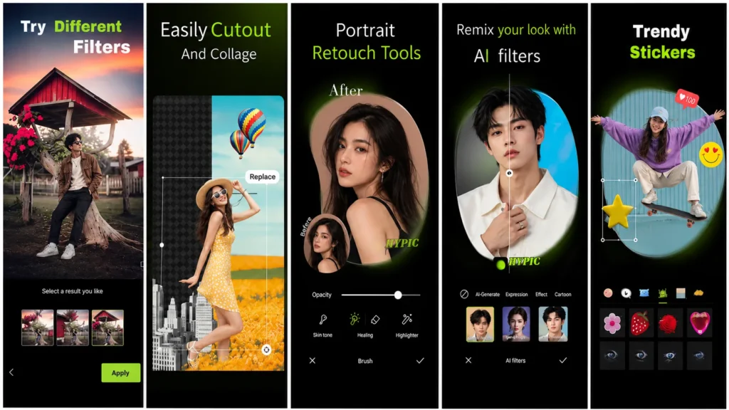 Hypic MOD APK AI photo editing features and filters