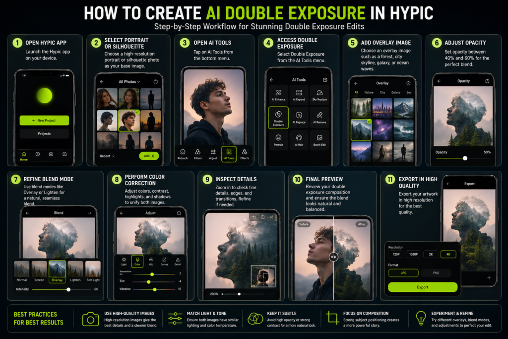 How to Create Stunning AI Double Exposure in Hypic (Guide 2026) 4 Step by step workflow for creating AI double exposure in Hypic