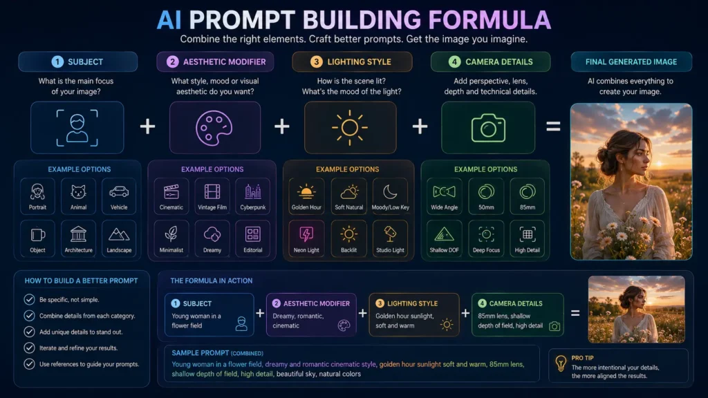 Process infographic explaining the structure of a high-quality Hypic AI prompt