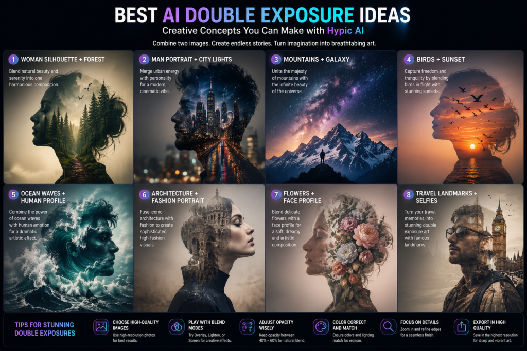 How to Create Stunning AI Double Exposure in Hypic (Guide 2026) 5 Creative AI double exposure ideas using Hypic photo editor